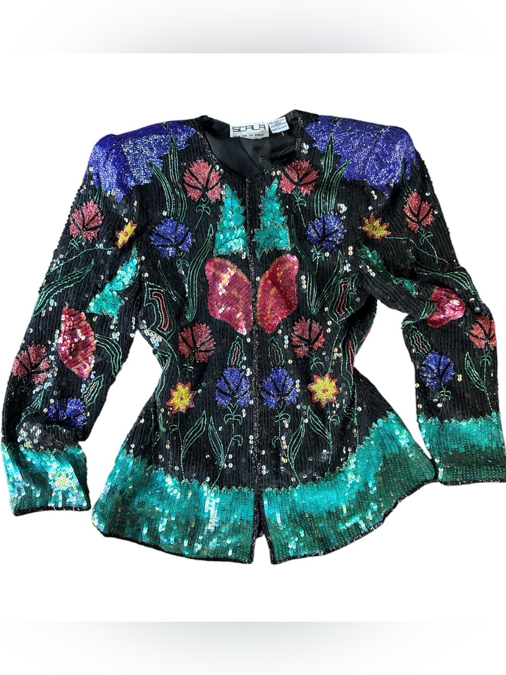 Scala vintage 80’s silk floral fully sequined cocktail jacket small